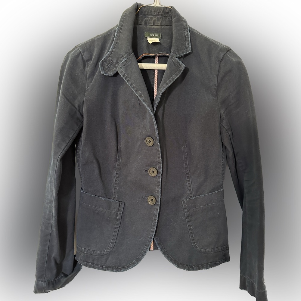 J.CREW Navy Cotton Blazer, Petite XS